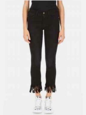 Frame Shredded Fray Fringe Hem Ankle Crop Noir Jean, sz 31